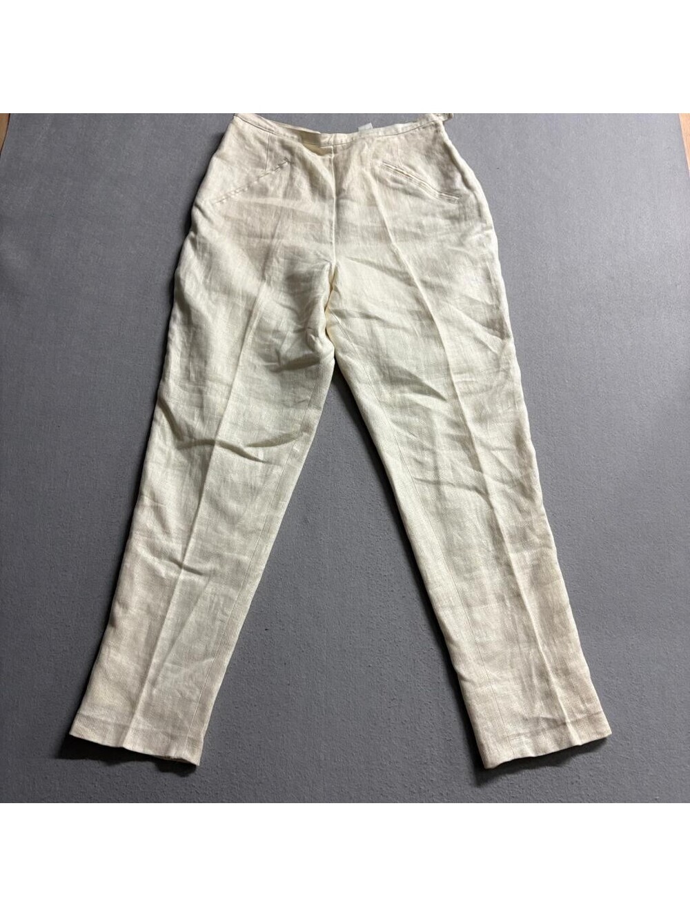 Vintage Express Tailleur Linen Pants Womens 9/10 Cream Ivory Lined Tapered